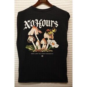 no hours brand T Shirt mushroom "get lost to find yourself" men's large t-shirt